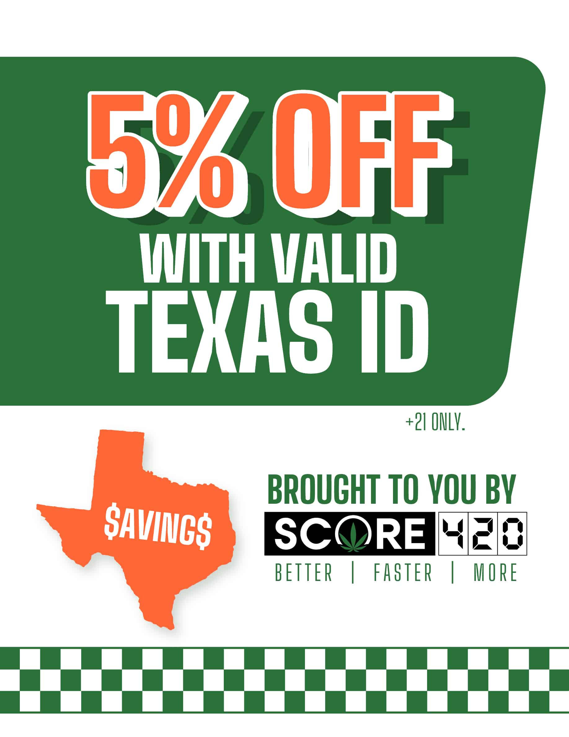 5 percent off at score 420